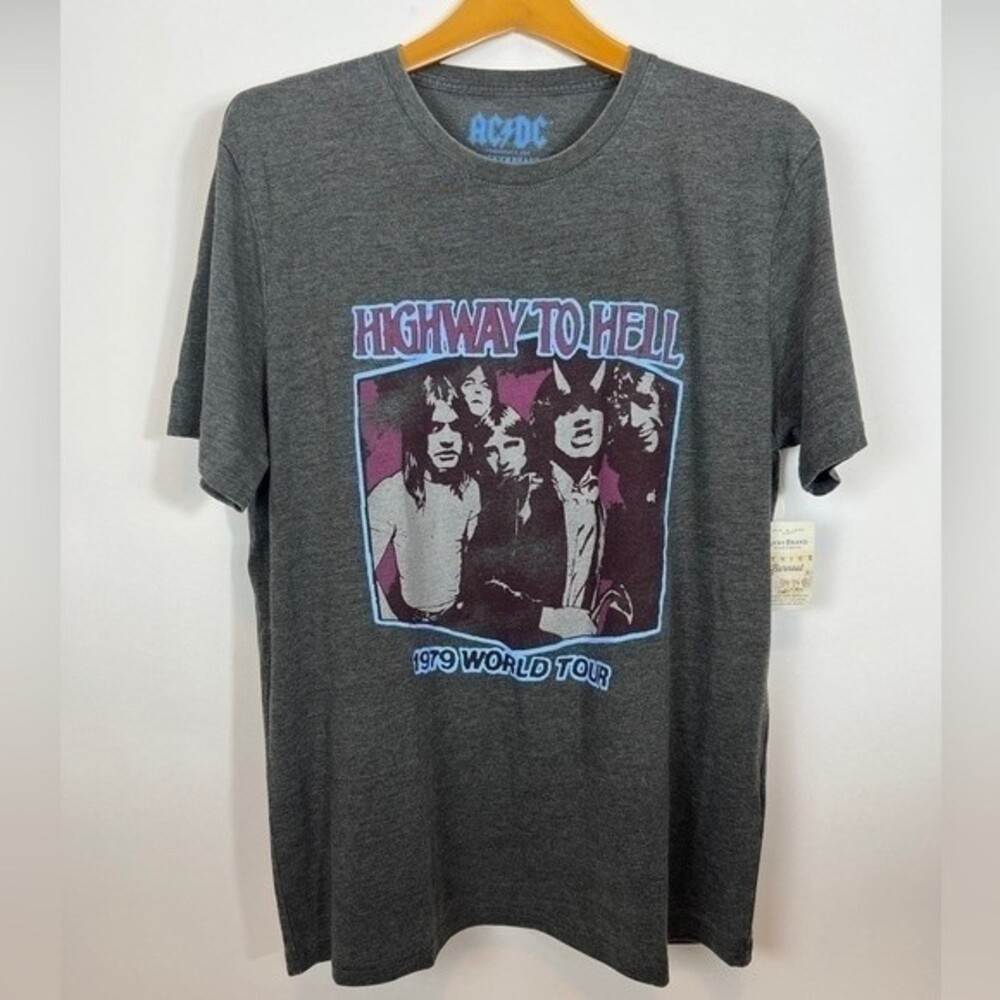 Lucky Brand ACDC Highway to Hell 1979 World Tour Gray T Shirt Large NWT Burnout